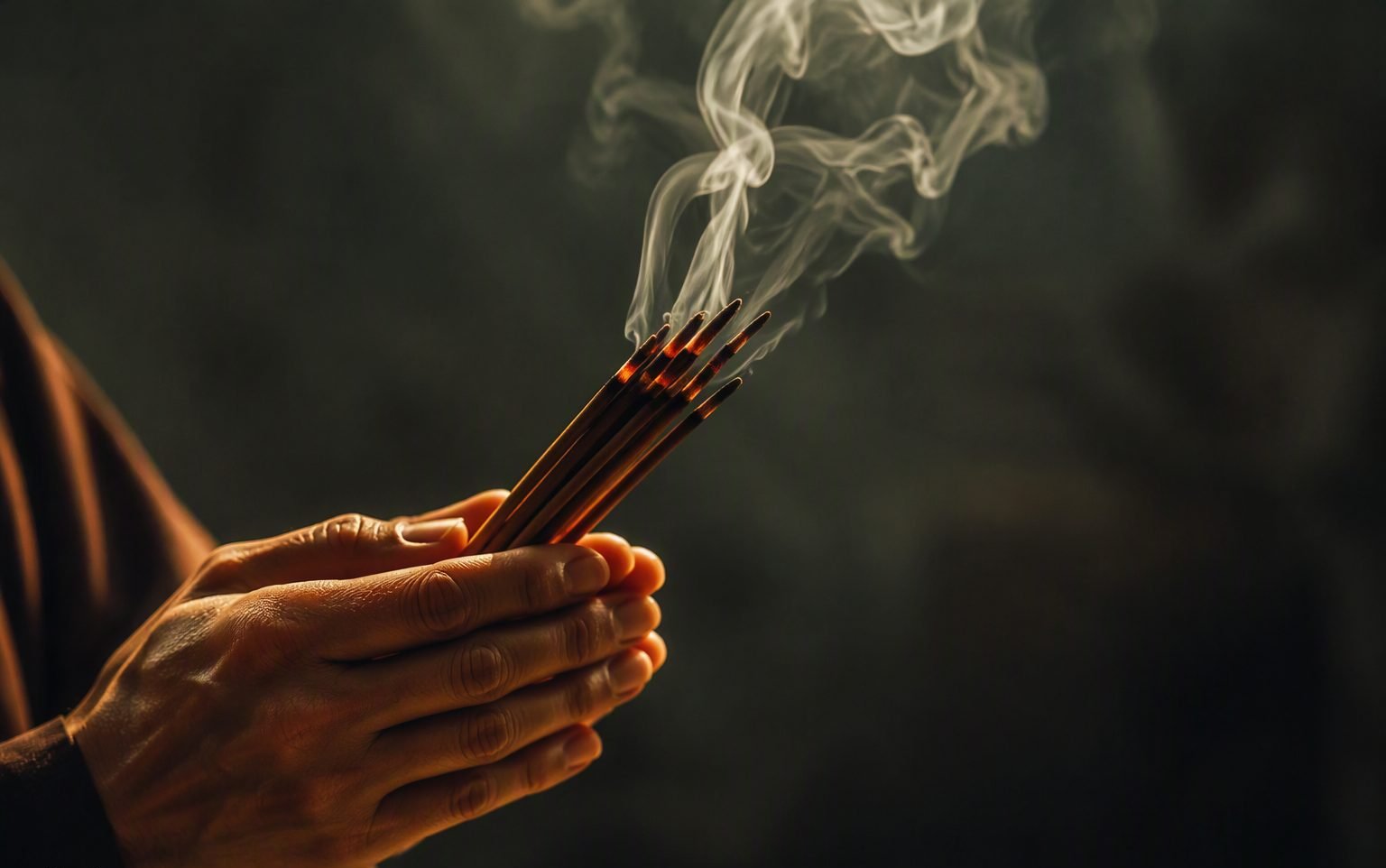 虔敬手持線香，裊裊輕煙升起
